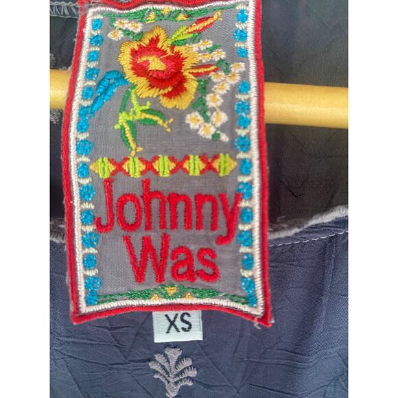 Johnny Was Embroidered Charcoal Gray Tunic XS Eyelet Lace Cupra Rayon - Picture 5 of 16